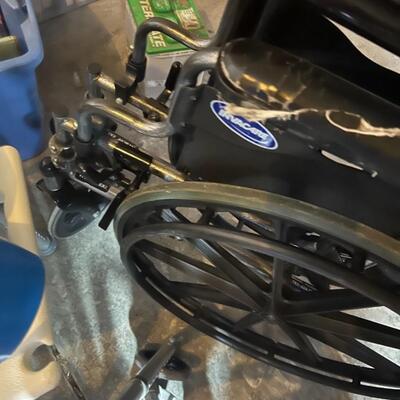 Handicap Medical Equipment Lot: Wheelchair, Elite Walker, Shower Chair, Scale, Crutches, Cane