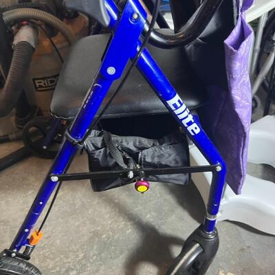 Handicap Medical Equipment Lot: Wheelchair, Elite Walker, Shower Chair, Scale, Crutches, Cane