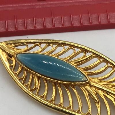 Vintage Brooch with Turquoise Color Center