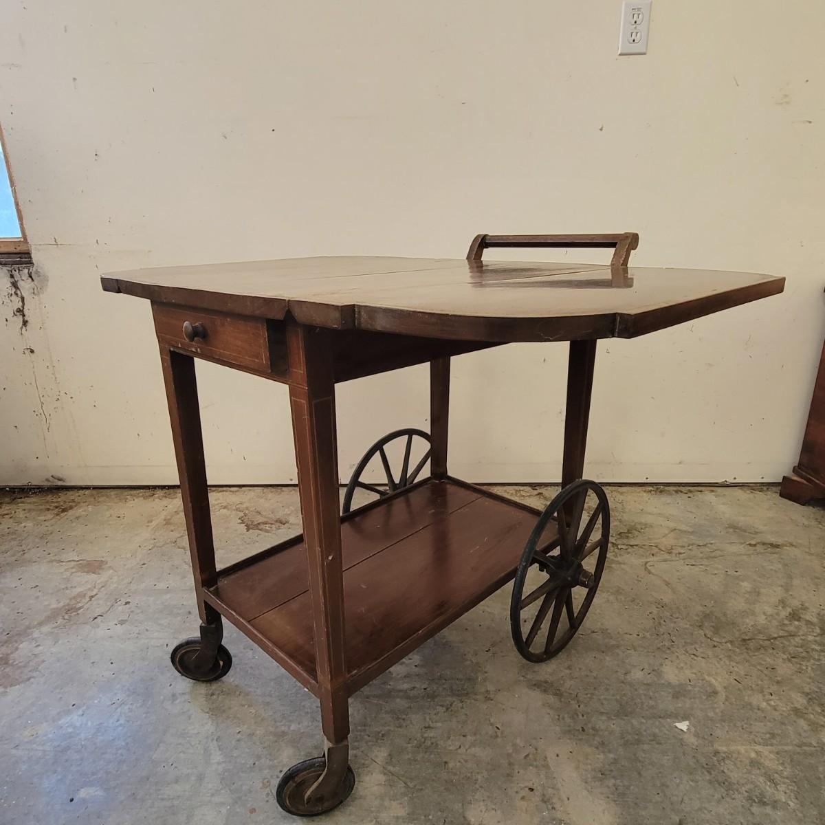 Vintage Drop Leaf Tea Cart with Wheels (GDW)