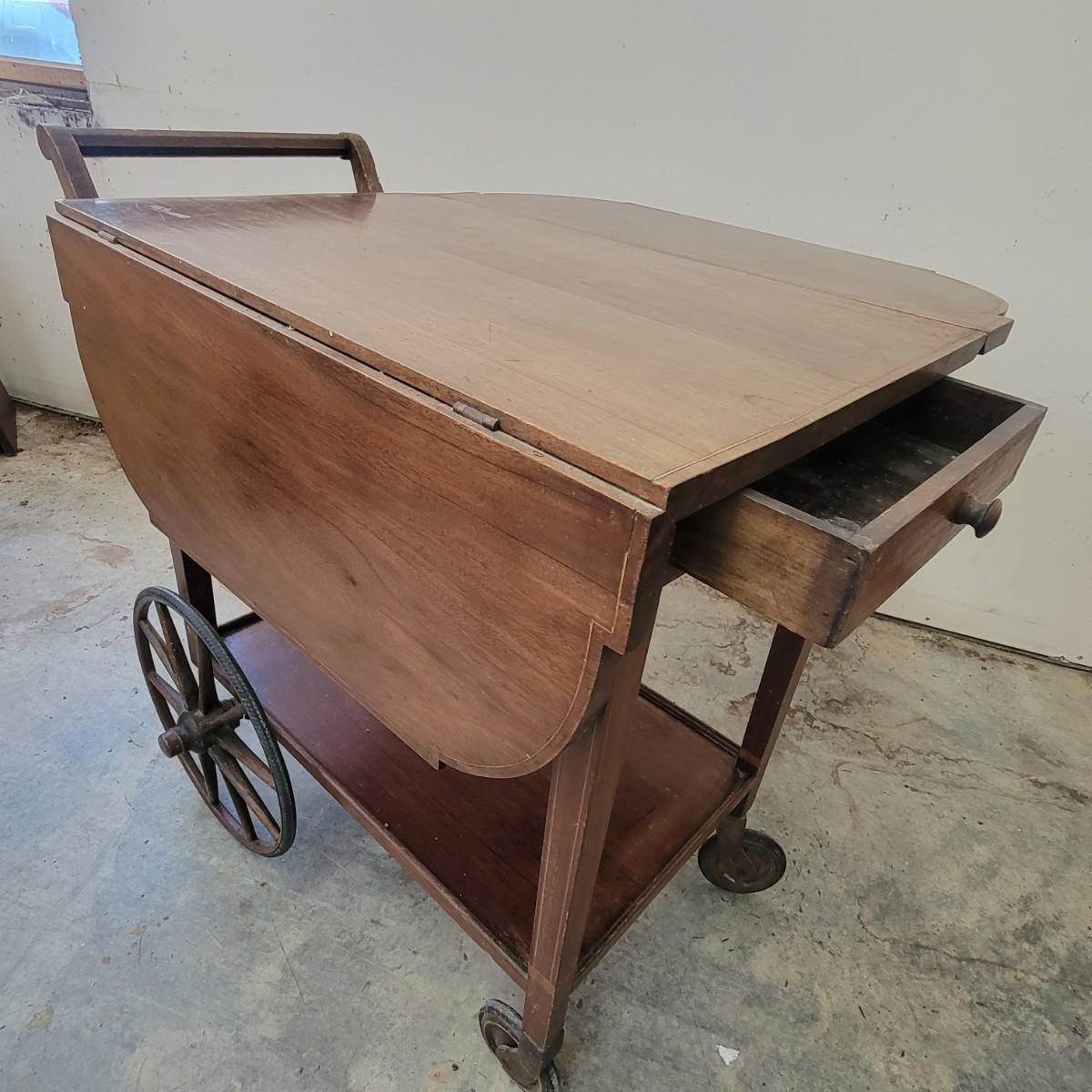 Vintage Drop Leaf Tea Cart with Wheels (GDW)