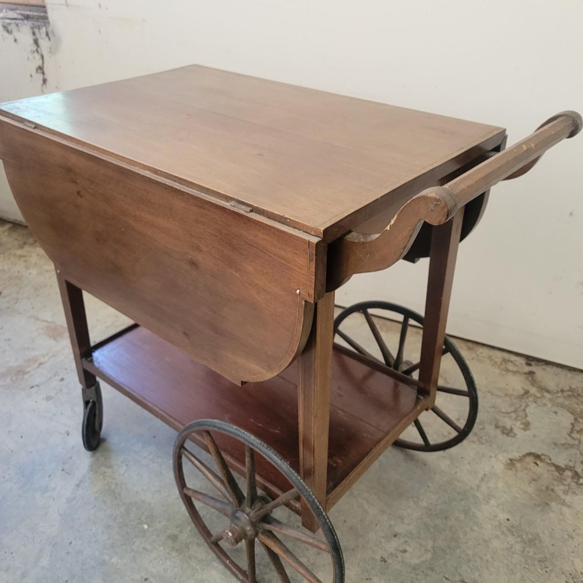 Vintage Drop Leaf Tea Cart with Wheels (GDW)