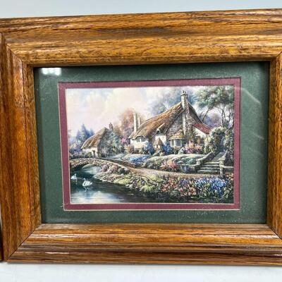 Pair of Retro Cottage Core Framed Photos of Tranquil Stone Houses