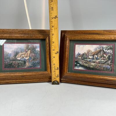 Pair of Retro Cottage Core Framed Photos of Tranquil Stone Houses