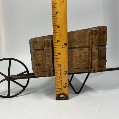 Retro Rustic Miniature Doll Size Wooden & Metal Garden Yard Art Wheelbarrow
