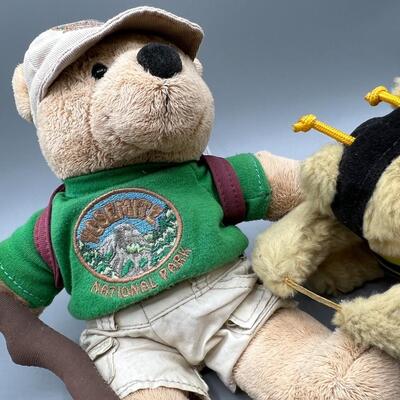 Pair of Stuffed Bears Yosemite Hiker & Bear Dressed As Bee Plushies