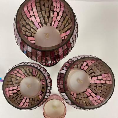 Home Decor Lot - Candles, Pillow, Glass Candleholders Multi Shades of Pink 11+ Pieces