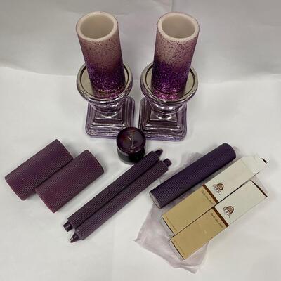 Lot of Deep Purple Candle and Candle Holder