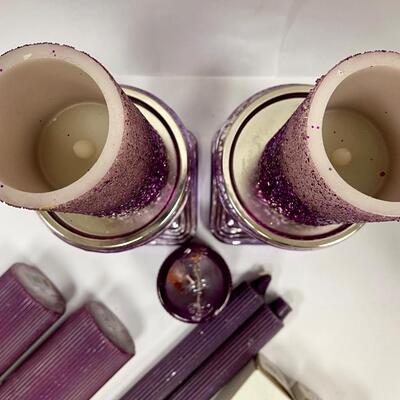 Lot of Deep Purple Candle and Candle Holder