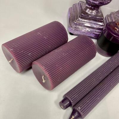 Lot of Deep Purple Candle and Candle Holder