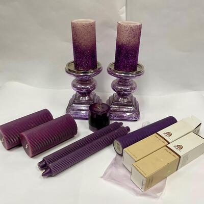 Lot of Deep Purple Candle and Candle Holder