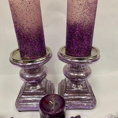 Lot of Deep Purple Candle and Candle Holder