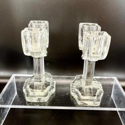 Art Deco Anchor Hocking Double Light Candlestick Pair