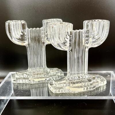 Art Deco Anchor Hocking Double Light Candlestick Pair