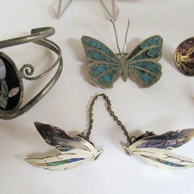 TLC Lot of Vintage Mexico Sterling and Stone Jewelry and Unmarked Bracelet - Read Description