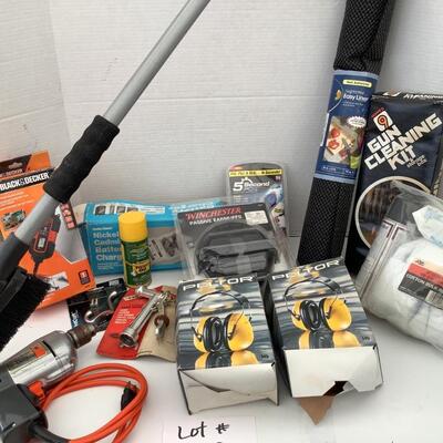 179 Gun Cleaner Kit, Ear Protection,Black& Decker Battery Maintainer & more