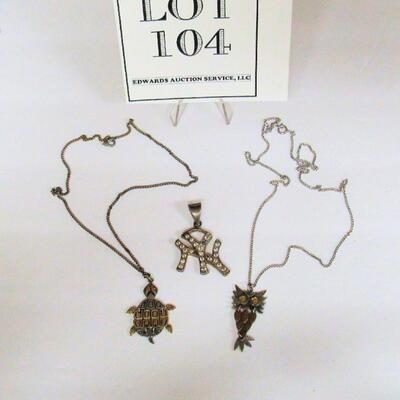 Vintage Rhinestone NY Pendant, Turtle and Owl Necklaces