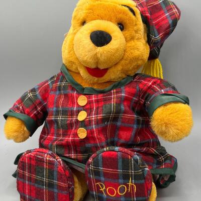 The Disney Store Red Plaid Pajama Wearing Winnie the Pooh Plush Animal