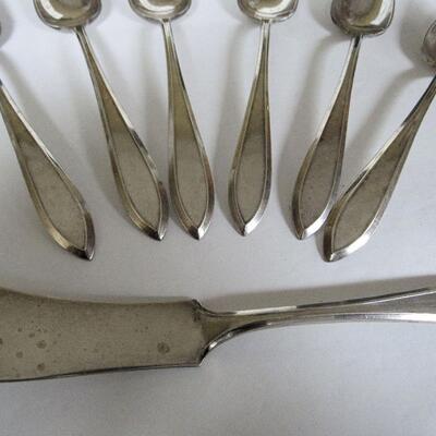 Unusual Silver Plate Fruit Spoons and Spreadder Lot