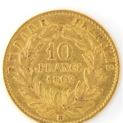 1862 Bb France 10 franc gold coin napoleon 111