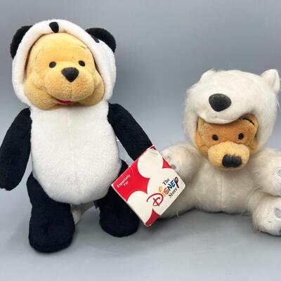 Pair of Disney Store Dressed Up Winnie the Pooh Panda & Polar Bear Plushies