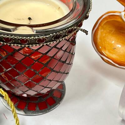 Holiday Lot - Gingerbread-Man & Gingerbread-Lady Ceramic Serving Platters, Red Candleholders with Candles, etc