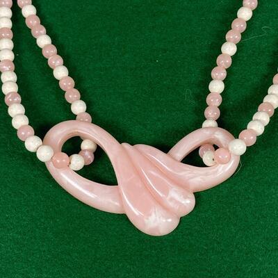 Vintage Beaded Pink Swirl Lucite Statement Necklace