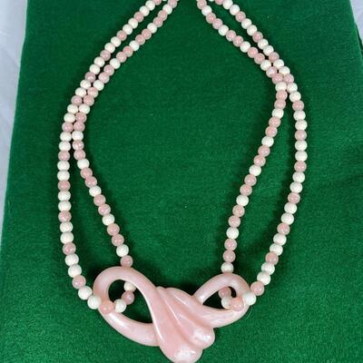 Vintage Beaded Pink Swirl Lucite Statement Necklace