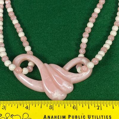 Vintage Beaded Pink Swirl Lucite Statement Necklace
