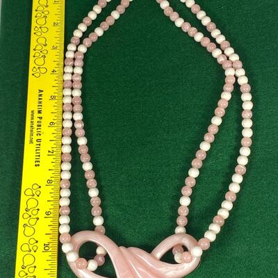 Vintage Beaded Pink Swirl Lucite Statement Necklace