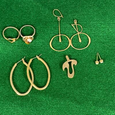 Gold Tone Jewelry Lot Earrings Rings Pendant Charm
