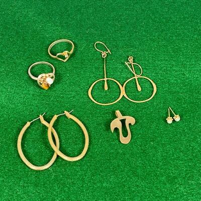 Gold Tone Jewelry Lot Earrings Rings Pendant Charm