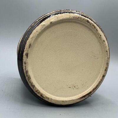 Vintage Pottery Crock Canister with Metal Latch Sealing Lid
