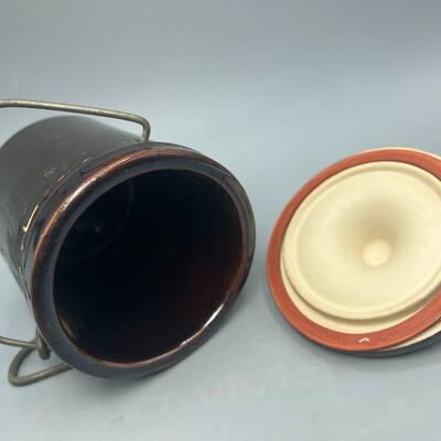Vintage Pottery Crock Canister with Metal Latch Sealing Lid