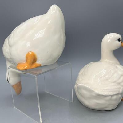 Retro White Geese Ducks Ceramic Figurine Set