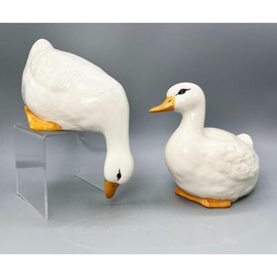 Retro White Geese Ducks Ceramic Figurine Set