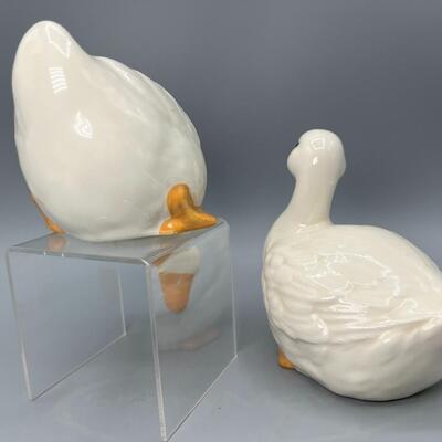 Retro White Geese Ducks Ceramic Figurine Set