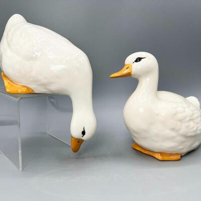 Retro White Geese Ducks Ceramic Figurine Set