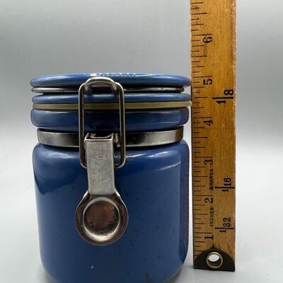 Small Blue Ceramic Canister Crock with Latching Sealing Lid