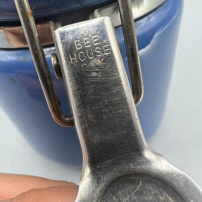 Small Blue Ceramic Canister Crock with Latching Sealing Lid