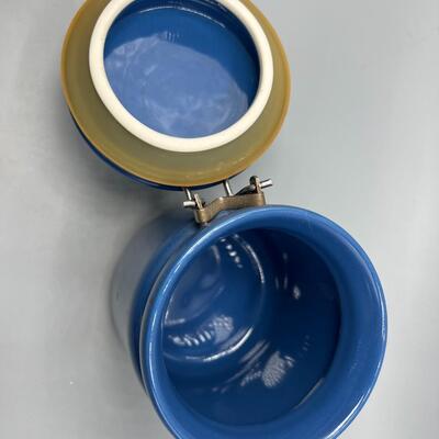 Small Blue Ceramic Canister Crock with Latching Sealing Lid