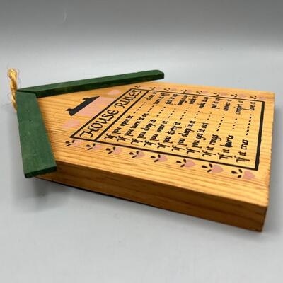Retro House Rules Wooden Displayable Hanging Sign