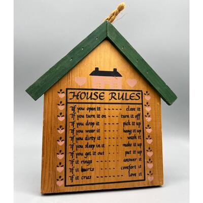 Retro House Rules Wooden Displayable Hanging Sign