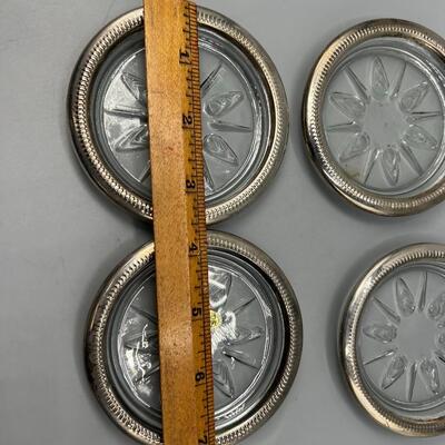 Retro International Silver Company Set of 4 Silver Plated Glass Coasters