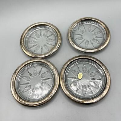 Retro International Silver Company Set of 4 Silver Plated Glass Coasters