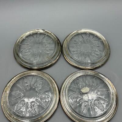 Retro International Silver Company Set of 4 Silver Plated Glass Coasters