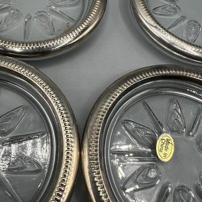 Retro International Silver Company Set of 4 Silver Plated Glass Coasters