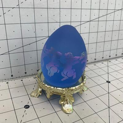 #42 Arthur Court Design Blue Rabbit Glass Egg