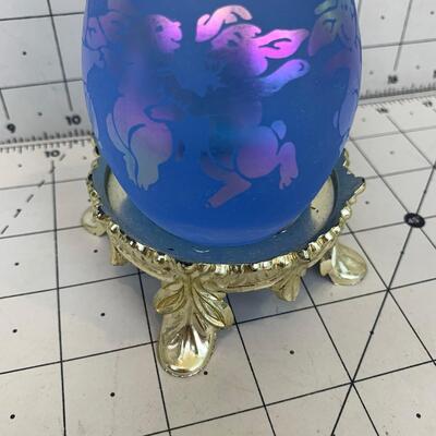 #42 Arthur Court Design Blue Rabbit Glass Egg