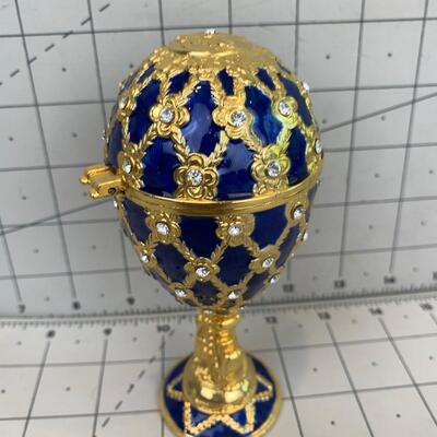 #46 Imperial Egg By Krischergo Blue & gold Ring Box Musical